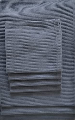 Waffle Bath Towel Set, Organic Cotton,GOTS Certified, Folkstone Grey Super ABSORBANT & Quick Dry, NO SOFTENERS, Environment Friendly,1xBATH58x30.5, 2xHAND29x20, 4xFACE12x12INCH - color: Folkstone Grey