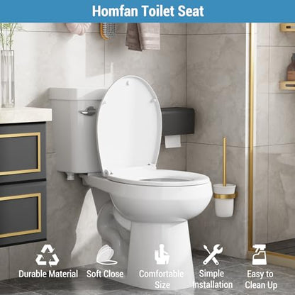 Soft Close Round Toilet Seat – Quick Release Hinges, Non-Slip Bumpers, Easy Clean, Stable Design – Fits Most American Standard Round Toilets – White Short (Round) Regular - size: Round