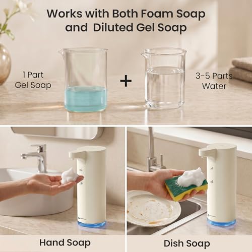 GentleJet EasyFoam Automatic Foaming Soap Dispenser, Touchless USB-C Rechargeable Sensor Pump, 304 Stainless Steel, Adjustable Foam, IPX5 Water-Resistant for Bathroom & Kitchen, 10 fl oz / 300 mL - color: Apricot