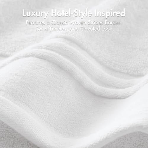 Madison Park Roan Border Cotton Bath Towel Set Absorbent, 6 Piece, White | Microfiber, Soft Pile, Machine Washable, OEKO-TEX Certified, Plush Bathroom Mat, Non Slip TPR Backing - color: White