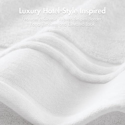 Madison Park Roan Border Cotton Bath Towel Set Absorbent, 6 Piece, White | Microfiber, Soft Pile, Machine Washable, OEKO-TEX Certified, Plush Bathroom Mat, Non Slip TPR Backing - color: White