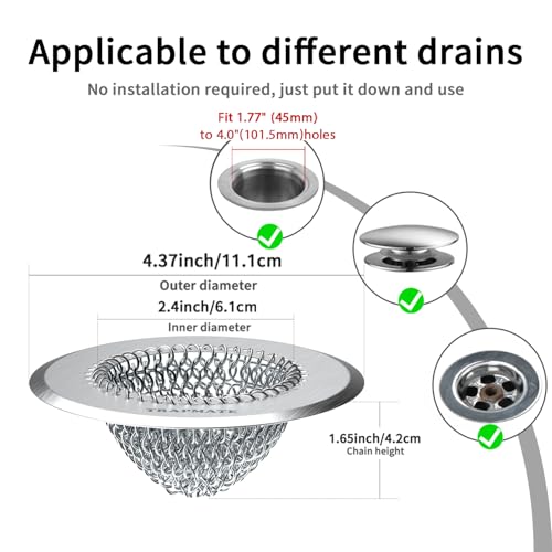 TRAPMATE 2 Pack Bathroom Sink Drain Strainer, 4.4" Fast Drainage Shower Drain Hair Catcher, Anti-Slip Bathtub Drain Hair Catcher, Stainless Steel Shower Drain Cover for Tub, Sink (Patented Product) - color: Silver Silver
