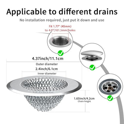 TRAPMATE 2 Pack Bathroom Sink Drain Strainer, 4.4" Fast Drainage Shower Drain Hair Catcher, Anti-Slip Bathtub Drain Hair Catcher, Stainless Steel Shower Drain Cover for Tub, Sink (Patented Product) - color: Silver Silver