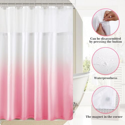 YI & ZE Pink Waffle Weave Shower Curtain with Snap-in Liner, 72W x 72L | Slub Textured Heavy Fabric, Waterproof & Washable, Equipped with 12 Metal Hooks - color: Waffle Pink, size: 72"W x 72"L (Pack of 1)