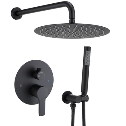 Iriber Matte black Shower System Wall Mounted Shower Faucet Mixer Set with 12 Inches Rain Shower head and Handheld, Bathroom Shower Trim Kit Contain Pressure Balance Valve - color: Matte Black 02