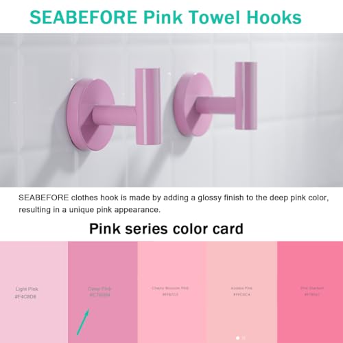 Towel Hooks for Bathrooms,Pink Wall Mount Hooks SUS 304 Stainless Steel Coat Hook Robe Hook Towel Hook 2 Count for Kitchen,Bedroom (Drilling),96006-8PK - color: Pink