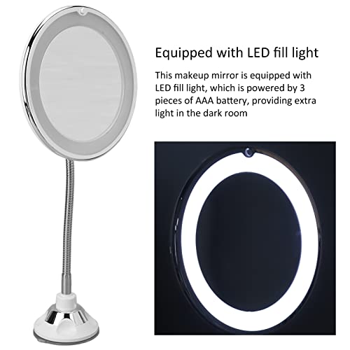 Asixxsix Lighted Makeup Mirror, 10X Magnification LED Fill Light Magnifying Mirror Vanity with Flexible Gooseneck for Bathroom Suction Cup Installation Portable Design