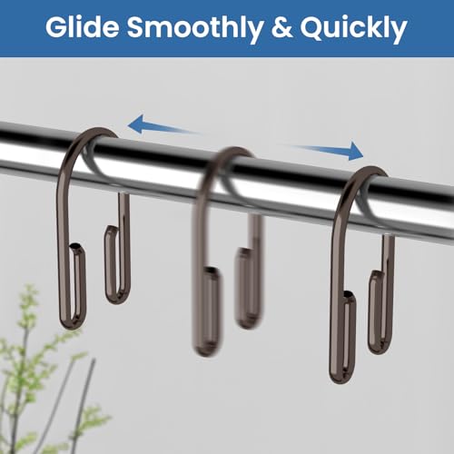 Bronze Shower Curtain Hooks Rings，Double Sided Shower Curtain Hooks Rust Proof，12 pcs Shower Hooks for Inside Shower，Smooth Sliding Anti-Drop Double Shower Rings for Curtain - color: Bronze