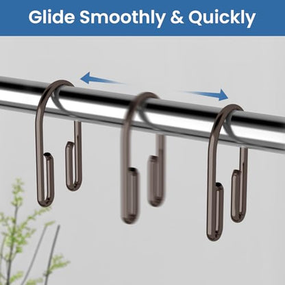 Bronze Shower Curtain Hooks Rings，Double Sided Shower Curtain Hooks Rust Proof，12 pcs Shower Hooks for Inside Shower，Smooth Sliding Anti-Drop Double Shower Rings for Curtain - color: Bronze