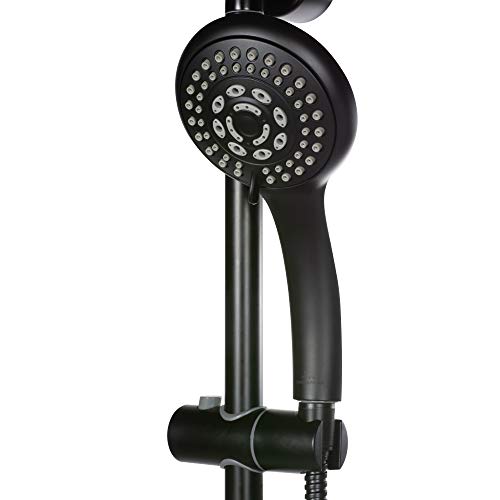PULSE ShowerSpas Kauai III Matte Black Rain Shower Head with Handheld Spray - 2.5 GPM, 8" Showerhead, 5-Function HandShower, Adjustable Slide Bar - Shower Heads with Handheld Spray Combo - color: Matte Black, size: 2.5 Gallon Per Minute