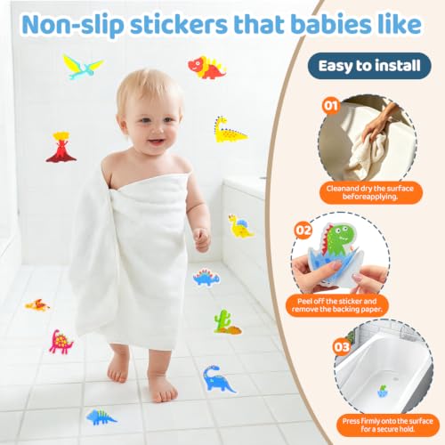 30 PCS Non Slip Bathtub Stickers for Kids, Cute Anti-Slip Shower Treads with Premium Scraper, Waterproof Safety Appliques for Bathroom Tub, Shower Floor, Stairs (Dinosaur) - color: Dinosaur
