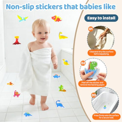 30 PCS Non Slip Bathtub Stickers for Kids, Cute Anti-Slip Shower Treads with Premium Scraper, Waterproof Safety Appliques for Bathroom Tub, Shower Floor, Stairs (Dinosaur) - color: Dinosaur