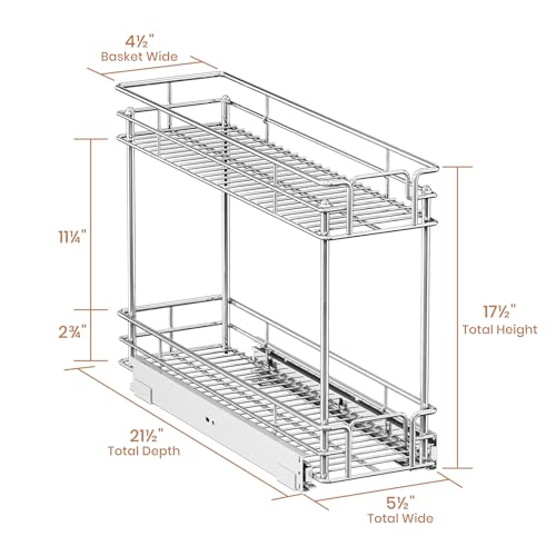Pull Out Spice Rack Cabinet Organizer, 3 Tier Heavy Duty Slide Out Wood Shelf for Narrow Cabinet, Pull Out Storage for Kitchen (5½" W x 21½" D, 2 Tier) - size: 5½" W x 21½" D, 2 Tier