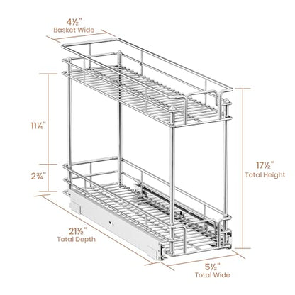 Pull Out Spice Rack Cabinet Organizer, 3 Tier Heavy Duty Slide Out Wood Shelf for Narrow Cabinet, Pull Out Storage for Kitchen (5½" W x 21½" D, 2 Tier) - size: 5½" W x 21½" D, 2 Tier