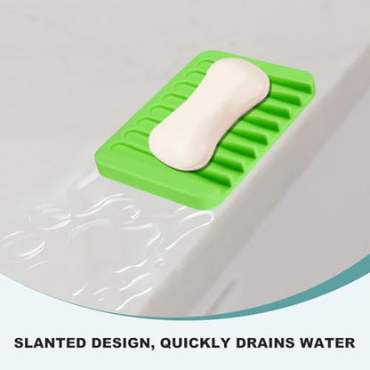 uxcell 2 Pcs Self Draining Silicone Soap Dish, Soap Tray with Drainage for Bathroom Shower Kitchen Sink, 4.5" x 3.1" x 0.4", Green - color: Green