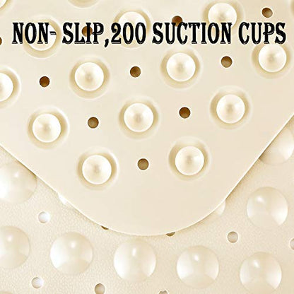 YINENN Bath and Shower Safety Mats 40x16 inch, Non Slip with Suction Cups for Bathroom Stall and Tub Floor, Extra Large and Machine Washable, Drain Holes Keep Bathtub Clean, Beige - color: Beige