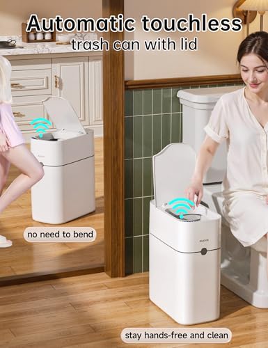 CTIME Touchless Automatic Bathroom Trash Can with Lid for Bathroom | Touchless trash can, Motion sensor,Waterproof trash can, Bathroom trash bin,Odor sealing, Bathroom privacy,Space-saving - size: Small