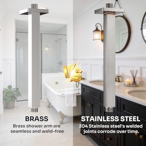 ENGA Brass 12-Inch Ceiling Mount Shower Arm (Brushed Nickel) - color: Brushed Nickel, style: 12 Inch