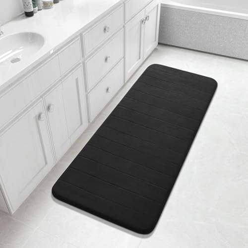 Yimobra Bathroom Runner 55"x24", Non Slip Memory Foam Bath Mat, Super Soft Water Absorbent Hallway Carpet, Machine Washable Rug for Vanity Tub Shower, Black - color: Black, size: 55" X 24"