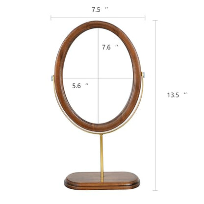 Tstarer Desk Makeup Mirror with Solid Wood,Elliptical Vanity Table Mirror for Living Room Bedroom (7.5 W x 13.5 H) (Rustic Brown)