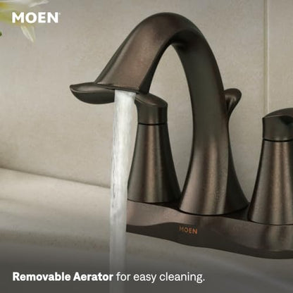 Moen Eva Oil-Rubbed Bronze Two-Handle Centerset Lavatory Faucet with Drain Assembly, Sink Faucet Bathroom 3-Hole for Standard 4-inch Countertop Setup, 6410ORB - color: Oil Rubbed Bronze