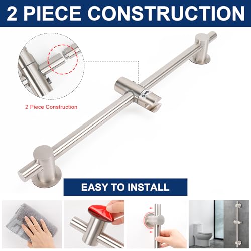 NearMoon Shower Slide Bar with Height/Angle Adjustable Handheld Shower Holder, Bathroom SUS 304 Stainless Steel Shower Head Holder for Bath (Adhesive, Brushed Nickel) - color: Brushed Nickel, style: Adhesive