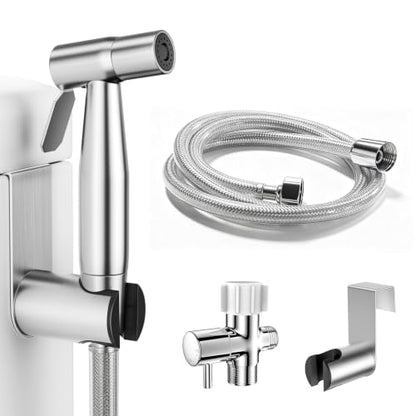 LUFEIDRA Handheld Bidet Sprayer, Adjustable Water Pressure, RV Toilet Use | Upgraded Leak-Free PVC Bidet Hose, 7/8" Brass T-valve, Stainless Steel, Feminine Wash, Cloth Diaper Rinse, Easy Install - color: Stainless Steel (Pro-Seal), size: 1 Pack