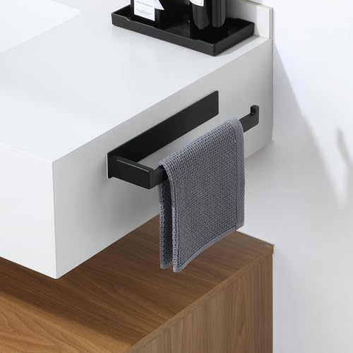 Alise Hand Towel Holder for Bathroom Wall Mounted Self Adhesive,Matte Black | Bathroom Towel Rack Without Screws,SUS304 Stainless Steel, Hand Towel Bar Towel Hanger for Bathroom,Kitchen,Cabinet - color: Black