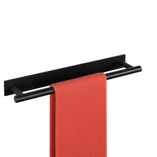 Alise Adhesive Towel Bar Black,16" Towel Racks for Bathroom Wall Mounted | Bathroom Towel Rack SUS304 Stainless Steel,Towel Holder for Kitchen/Bathroom Hardware Decoration,Sticky or Screw-Mounted - color: Matte Black, size: 16-Inch