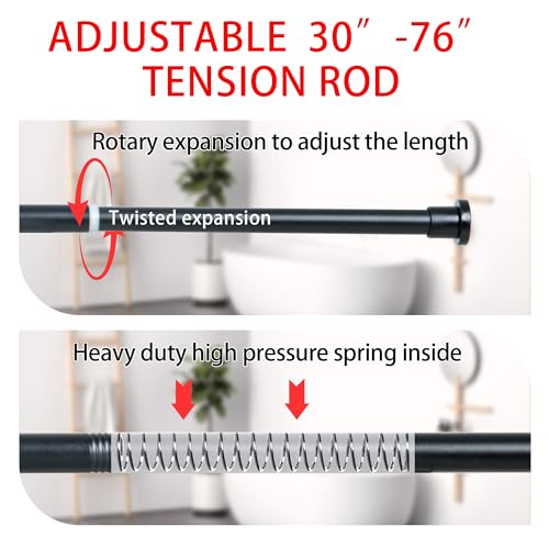 Black Shower Curtain Rod 30 to 76 Inches,Adjustable Spring Tension Rods,Shower Telescoping Rod,No Drilling - color: Black, size: 30 to 76