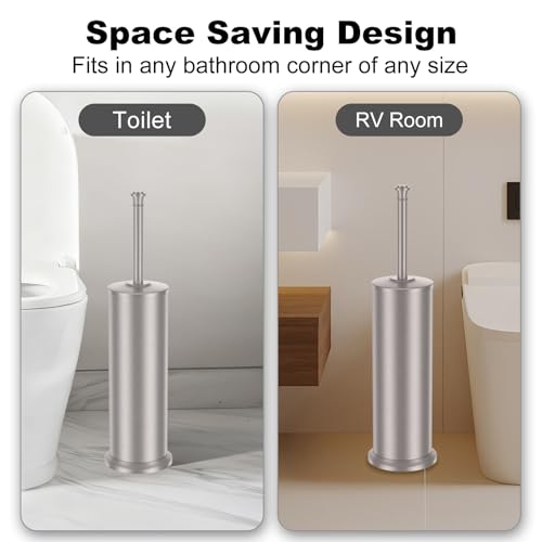 Stain Nickel Toilet Brush and Holder，Extra Long Handled Toilet Brush for Bathroom，Stainless Steel Heavy Duty Toilet Bowl Brush,Removable Inner Bowl,Deep Cleaning Dense Bristles Brush - color: Stain Nickel
