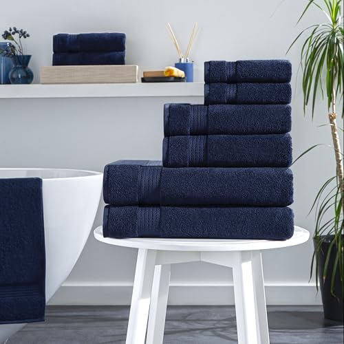 Ozdilek 6-Piece Bath Towel Set, 2 Bath, 2 Hand, 2 Wash, 100% Cotton Turkish Towels, 2 Bath Towels (30x60/550 GSM), 2 Hand Towels (16x30/575 GSM), 2 Washcloths (13x13/600 GSM) (Navy Blue) - color: Navy