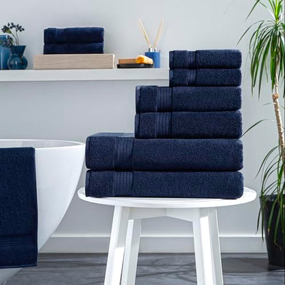 Ozdilek 6-Piece Bath Towel Set, 2 Bath, 2 Hand, 2 Wash, 100% Cotton Turkish Towels, 2 Bath Towels (30x60/550 GSM), 2 Hand Towels (16x30/575 GSM), 2 Washcloths (13x13/600 GSM) (Navy Blue) - color: Navy