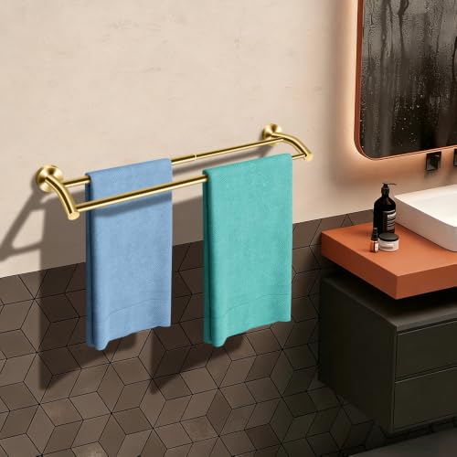 MGahyi Gold Telescopic Double Towel Bar Wall Mount 14.5-24.8Inch | Rustproof Towel Rack with Widened Spacing, Scratch-resistant & Durable for Bathroom Kitchen RV - color: Gold