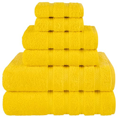 American Soft Linen 100% Cotton Luxury Turkish Towels, 6 Piece Towel Set | Soft Absorbent Quick Dry OEKO Tex Standard 100 Certificated Durable Machine Washable Premium Hotel Quality - color: Lemon Yellow