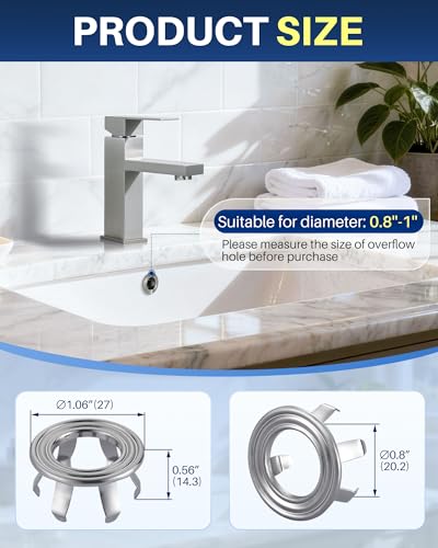 Sink Overflow Ring Brushed Nickel: 2 Pack Solid Brass Bathroom Sink Overflow Trim Cover, Hole Insert Caps Replacement for Bathroom Kitchen Vanity Basin - color: Brushed Nickel