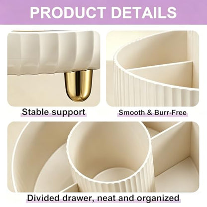 360 Rotating Makeup Brush Holder Organizer, 5-Slot Spinning Cosmetics Cup for Makeup Brushes, Nail Polish & Art Supply, Bathroom Vanity Desktop Caddy, Beige
