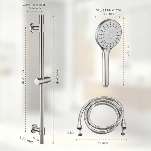 Adjustable 30-Inch Shower Slide Bar with 5-Function Handheld Shower Head, Stainless Steel Wall Mount Shower Slide Bar Set with Extra Hose (Brushed Nickel) - color: Brushed Nickel