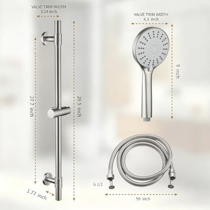 Adjustable 30-Inch Shower Slide Bar with 5-Function Handheld Shower Head, Stainless Steel Wall Mount Shower Slide Bar Set with Extra Hose (Brushed Nickel) - color: Brushed Nickel