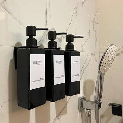 Shampoo Dispenser for Shower Wall, Shampoo and Conditioner Dispenser with 16 Waterproof Labels, No Drill Shower Soap Dispenser Bathroom, Shower Soap Dispenser Wall Mounted 3 Chamber, 17oz,Black | Shampoo Dispenser for Shower Wall, Shower Soap Dispenser Wa