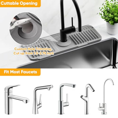 14.6 inch Faucet Mat for Kitchen Sink Splash Guard[7° Slope Fast Self-draining][Snap Lock Fit]Kitchen Sink Faucet Mat Splash Guard Kitchen Sink Area Water Splash Guard Behind Faucet Draining Mat - color: Gray, size: 14.6" x 5.5"