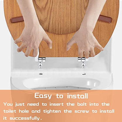 Wooden Toilet Seat Round with Metal Hinges, Wood Toilet Seat for American Standard Size Toilet Seats, Easy to Install