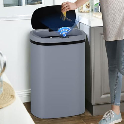 Dkeli 13 Gallon Trash Can Automatic Kitchen Trash Can 50 Liter Touch Free Garbage Can with Lid Brushed Waste Bin for Home Office Bedroom Bathroom, Gray - color: Gray, size: 15 x 10 x 24 inches