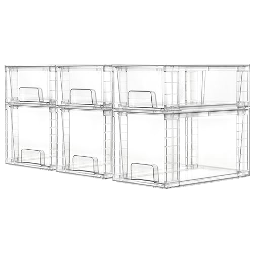 Vtopmart Clear Stackable Storage Drawers, 6 Pack Medium Organizer Set | Medium and Small Pull-Out PET Drawers with Stackable Design for Everyday Organization, Cabinets, Closets, Pantry - style: 3 Medium+3 Small