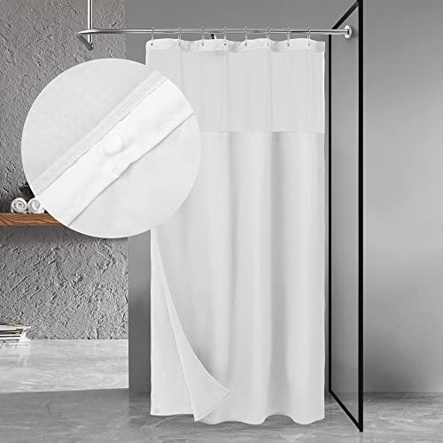 N&Y HOME 48 x 72 Waffle Weave Shower Curtain with Snap-in Liner Set White | 12 Metal Hooks Included, Snap on/off Fabric Liner, Hotel Style & Mesh Top Window, Machine Washable, 48x72 Shower Stall Size - color: White, size: 48"W x 72"L (Pack of 1)