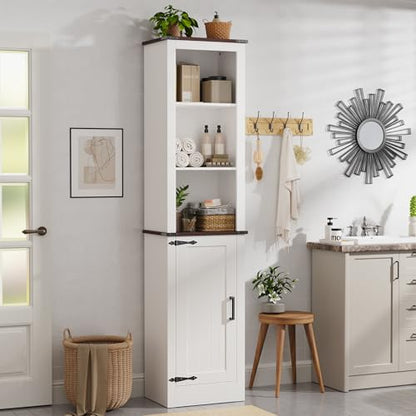 MHOM 71" Tall Bathroom Storage Cabinet, Farmhouse Storage Cabinet with Adjustable Shelves, Narrow Linen Tower Cabinet for Bathroom, Laundry, and, Living Room, White - color: White