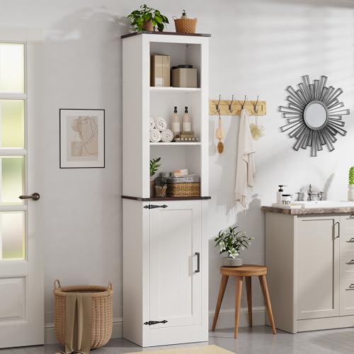 MHOM 71" Tall Bathroom Storage Cabinet, Farmhouse Storage Cabinet with Adjustable Shelves, Narrow Linen Tower Cabinet for Bathroom, Laundry, and, Living Room, White - color: White
