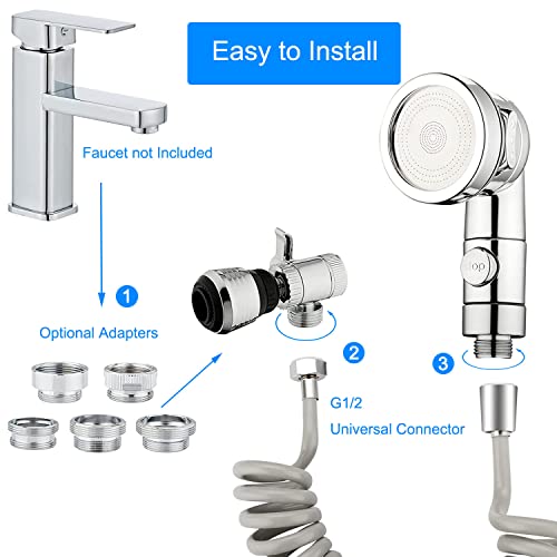Sink Faucet Sprayer Attachment,Sink Shower Sprayer Attachment Set To Tub Faucet,ON/OFF Shower Head with (5 adapters),Sink Extension Hose Sprayer for Laundry Bathroom Kitchen - color: Silver with 79" Hose
