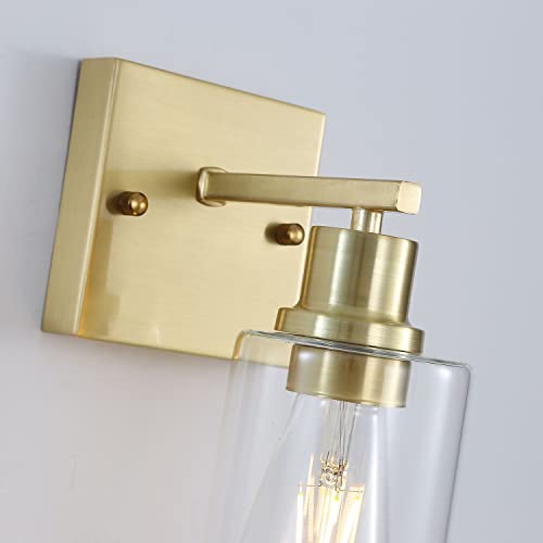 1-Lights Gold Bathroom Light Fixture, Brushed Brass Vanity Light with Clear Glass Shade, Modern Bath Wall Lights for Living Room, Hallway, Bedroom - color: Gold 1-Light