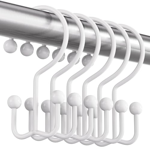 Bathway Shower Curtain Hooks White Shower Curtain Rings, 12 Pcs Double Hook Shower Curtain Hooks Rings Shower Curtain Hangers Rust Proof, Metal Shower Hooks for Bathroom Shower Curtain Rod - color: White, style: Minimalist